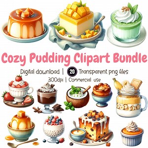 Dessert Clipart Bundle: Watercolor Pudding, Cake & Treats (PNG Digital Download) - Etsy