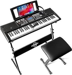 Starument 61 Key Premium Electric Keyboard Piano for Beginners with Stand, Built-in Dual Speakers, Microphone, Headphone, Bench & Display Panel