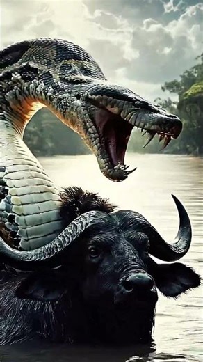 Giant python eats buffalo#survival#nature#animal#outdoor #wildlife #survival #nature
