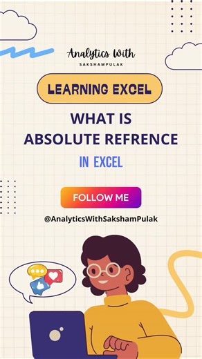 AnalyticsWithSakshamPulak on Instagram: "Excel Absolute Reference 🔥 | Lock Cell with $ | learn with @SakshamPulak #analyticswithsakshampulak #sakshampulakinfo #exceltips #dataanalytics #excelshortcuts #excelhacks #exceltricks #businessanalysis #follow4followback #sakshamverma #excellearning #excel #exceltraining #trendingreels"