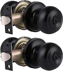 Gobrico Black Keyed-Alike Entry Door Knobs with Same Key 2Pack, Exterior/Interior Door Locks