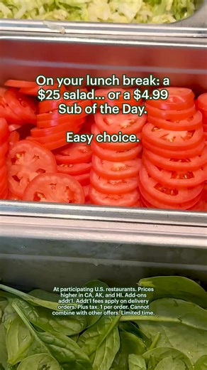 Be kind to your wallet ( your tummy!) with a different $4.99 Sub of the Day every day of the week. | Subway