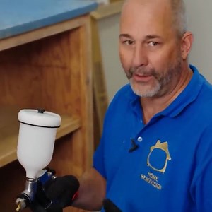 42K views · 1K reactions | Today I'm painting my refurbished stick-frame cabinets and my new MDF doors with Cabinet and Trim Paint by C2 in "potato leek", see more for a discount code. Follow along and I'll show you when to use a spray gun VS a roller VS a brush. Cheers! | Home RenoVision DIY | Facebook