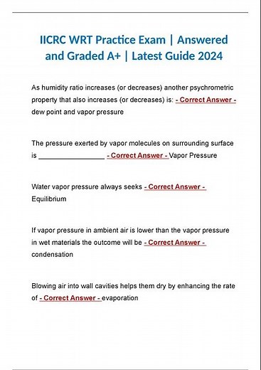 IICRC WRT Practice Exam | Answered and Graded A+ | Latest Guide 2024