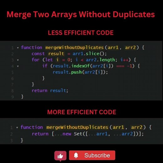 Merging two arrays without duplicates #javascript #coding #webdesign #webdevelopment #python