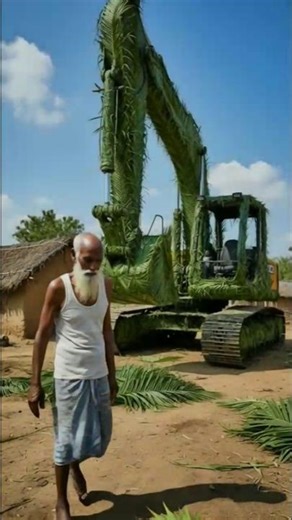 Dadaji Builds a Giant JCB from Palm Leaves | Wooden Crafting | Mini Woods Toy | #ai #jcb #shorts