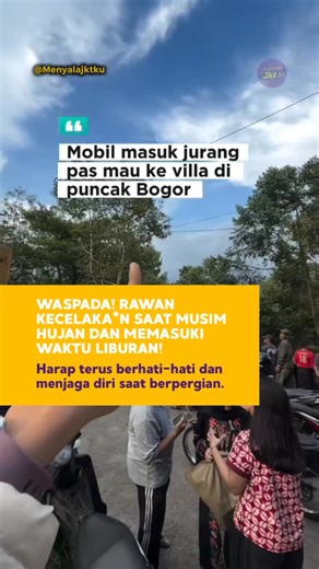 Menyala Jkt Ku | Info & JKT Guide on Instagram: "Menjelang liburan dan Tahun Baru, aktivitas mulai padat dan perjalanan makin ramai. Di sisi lain, kondisi cuaca juga lagi kurang bersahabat. Hujan deras, angin kencang, hingga badai di beberapa wilayah. Tetap hati-hati dan waspada di jalan. Pastikan mesin kendaraan dalam kondisi baik, pahami medan perjalanan, dan jangan memaksakan diri saat cuaca memburuk. Keselamatan tetap jadi yang utama. #Menyalajktku #BeritaTerkini #LiburNataru2025 #InfoTerkin