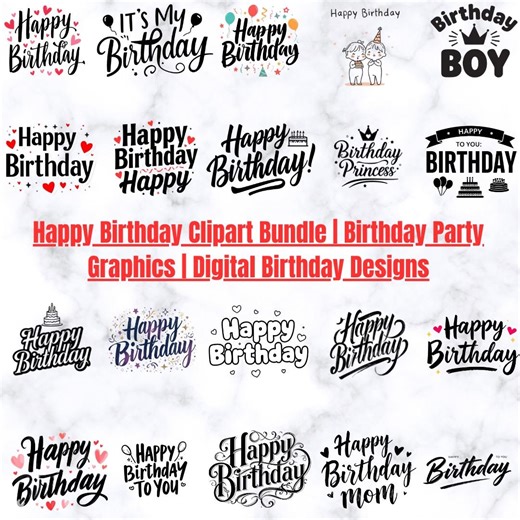 Happy Birthday Clipart Bundle, Colorful Party Graphics (digital Download) - Etsy
