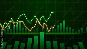 Dynamic green graph chart business growth technology animation. Digital analysis statistic chart grow.