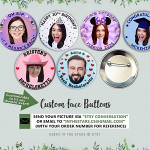 Custom Face Cutout Pin Buttons - Personalized Pins for Birthdays, Bachelorettes and More - 1.25", 2.25" & 3" - Etsy
