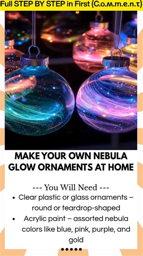 406K views · 1.3K reactions | Make Your Own Nebula Glow Ornaments at Home Looking for a glowing craft that feels straight from outer space? These DIY Nebula Glow Ornaments are colorful, mesmerizing, and beautifully cosmic. With a swirl of paints and a touch of glow-in-the-dark magic, you can create ornaments that shimmer like galaxies on your tree or in your room. | Kira Recipes | Facebook