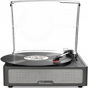 Udreamer Vinyl Record Player with Bluetooth, All In One 3-Speed Vintage Audio Turntables,Black
