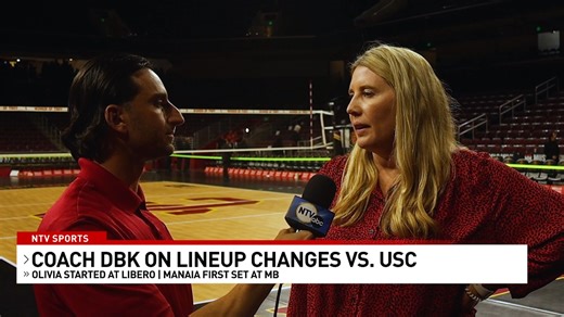 Nebraska Volleyball Head Coach Dani Busboom Kelly shares with NTV News Sports Reporter Randy Silver about the lineup changes vs. USC. 1. Olivia Mauch (3 AST, 11 digs) starting at libero instead of Laney Choboy (3 AST, 7 digs) 2. Middle blocker Manaia Ogbechie playing in the first set (2 kills, 1 block) #cornhuskers #huskers #gobigred #nebraskavolleyball | NTV News