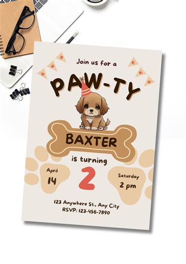 Puppy Birthday Invitation Template, Dog Invitation, Printable Puppy Invite, Pet Invitations, Dog Theme Party, Editable, Instant Download - Etsy