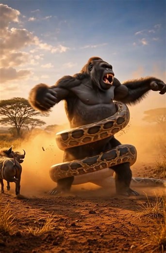 Gorilla vs Python vs Warthog | Ultimate Wild Animal Battle! #Gorilla #PythonSnake #AnimalFight