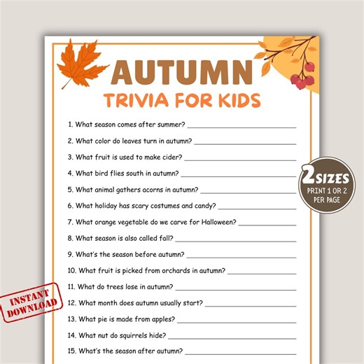 Fall Trivia Game, Autumn Party Game, Autumn Game for Adults & Kids, Family Game Activity, Fall Holiday Game, Fun Autumn Games, Autumn Trivia - Etsy