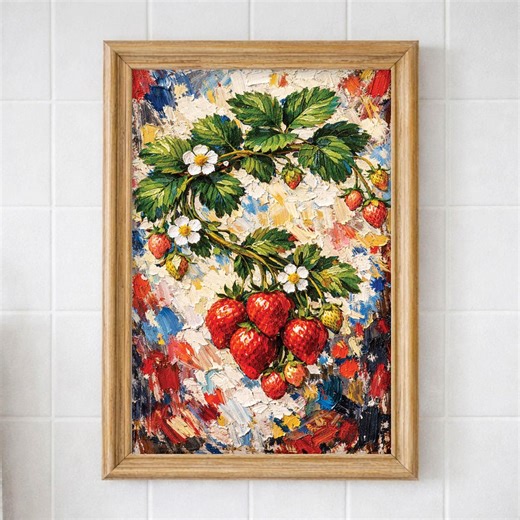 Strawberry Watercolor Painting | Floral Kitchen Wall Art (digital Download) - Etsy