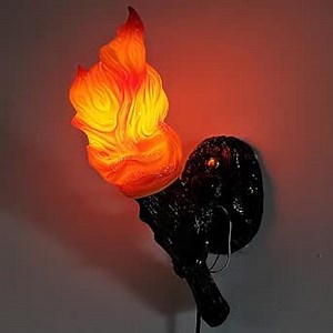 Realistic Torch Light Sconce Indoor,Rustic Retro Torch Wall Sconce Suitable for Medieval Themed Room Dungeon Basement Bar Restaurant Halloween Christmas,Resin Lampshade,Not Waterproof