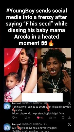 YoungBoy disses baby mama Arcola 👀🔥#YoungBoy #Arcola #BabyMama #FHisSeed #ViralClip