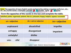 Grade 8 English Vocabulary Round up Module 8