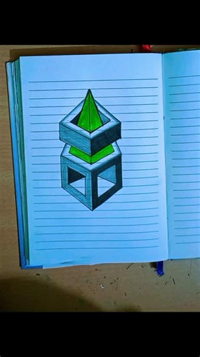Notebook Par Bana Diya Floating Green Pyramid 😱 | 3D Optical Illusion Drawing #shorts