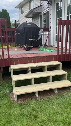First time building steps! I needed these temporary steps built before I could get started on my bigger patio project. I did the bare minimum, but also, used it as a learning opportunity! Wisdom comes from lived experiences - and now my wisdom is > 0 when it comes to building deck steps! 😎 If you have wisdom to share, drop it in the comments! You can catch the full details in my saved IG highlight! #deckbuilding #stepbuilding #firsttimediyproject #homeimprovement #diyhomeprojects