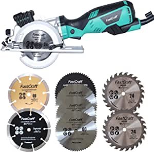 FastCraft Mini Circular Saw Compact - 9A PEAK GUARANTEED POWER + 8pc 4.5" Mini Blades - All Industrial & PRO Grade