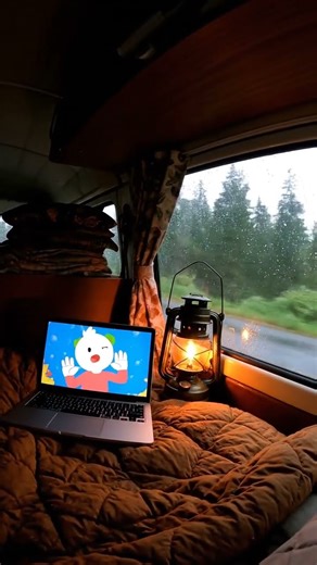 van camping in heavy rain #CozyInTheCamper, #HeavyRainCamping, #VanLifeAdventures,
