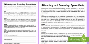 Space Facts Skimming and Scanning Activity
