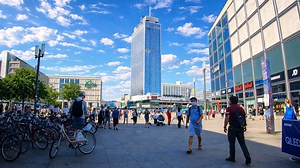 Exploring Alexanderplatz Berlin busy square walk (4K)