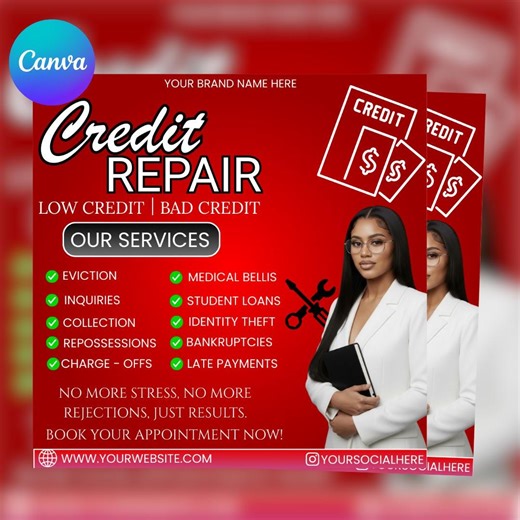 Credit Repair Instagram Post,credit Repair Social Media Template,credit Repair Template,diy Credit Repair,credit Repair Flyer,canva Template - Etsy