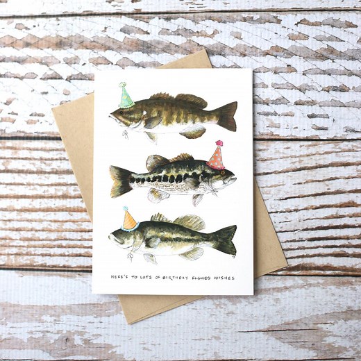 Bass Fish Birthday Card | Fishing Guy Stationery | Fisherman Notecard - Etsy