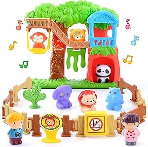 Amazon.com: PLAY Safari Animals Figures Toys Playset, 20Pcs Realistic Jungle Forest Zoo Animals Figurines Tree House Playset with Lights & Sounds for Toddlers, Learning Toys Gifts for Girls Boy Ages 18M+ : Toys & Games