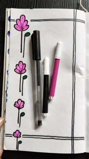 Itne cute flowers 😍 sirf 3 colors se 🌸 #shorts #viral #drawing #borderdesign #art #schoolproject