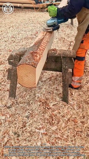 Professional Log Surface Leveling and Shaping Using an Angle Grinder
