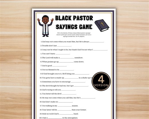 Black Pastor Sayings Game – Printable Christian Party Game | Black Church Game | Pastor Appreciation | Sunday School | Instant Download - Etsy