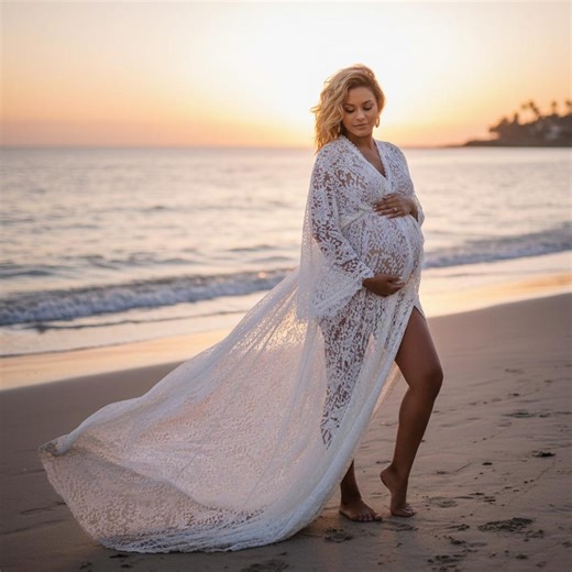 Boho Maternity Lace Dress, V-Neck Maxi Dress for Pregnancy Photoshoot, Elegant Maternity Photo Gown