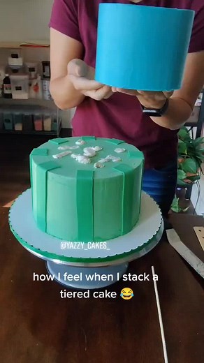 Careful Spongebob Stacking a Two Tier Cake