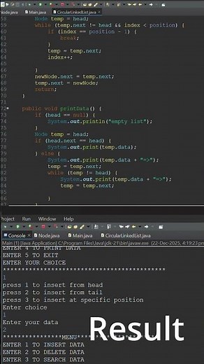 CircularLinkedList.java || Circular Linked List Class in Java 🔁 | Full Output Explained #Shorts