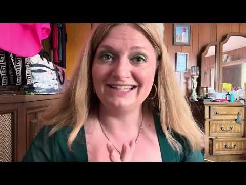 Green work outfit complete with heels and hosiery