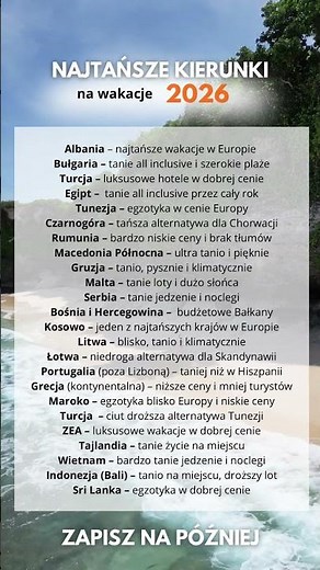 Najtańsze kierunki na wakacje 2026