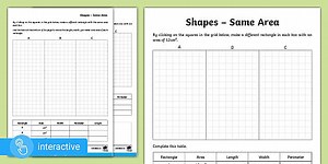 Interactive PDF: White Rose Maths Supporting Year 6: Spring Block 5 Perimeter, Area and Volume: Shapes - Same Area