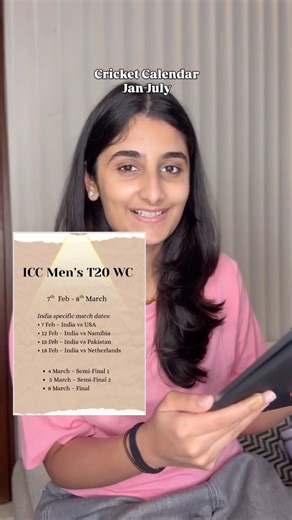 Labdhi🧿 on Instagram: "The Cricket season kicks off🏏💪🏻 and this is your calendar Jan-July! . . . . . . #cricket #cricketupdates #cricketworld #cricketvideos #cricketfever [Cricket, WPL, IPL, RO-KO, T20 World Cup, Cricket Videos, Cricket Reels, Cricket Updates, Cricket World, Cricket Fever, Cricket Fans, Indian Cricket Team, Explore, For you]"