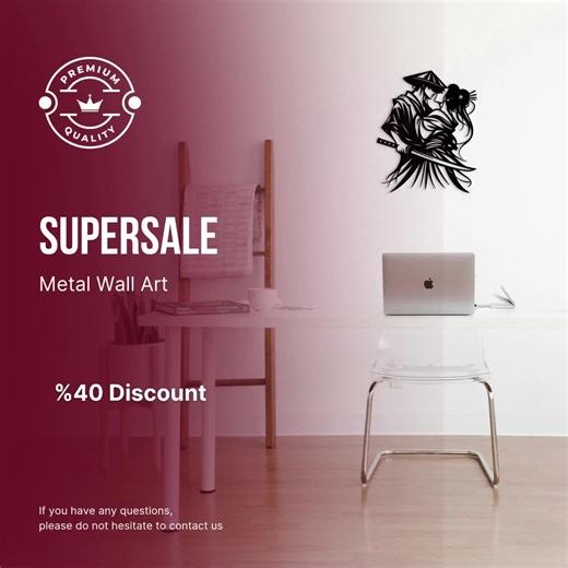 Samurai and Geisha Metal Wall Art, Japanese Home Decor