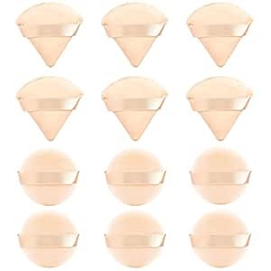 Makeup Powder Puffs,Triangle Velour Powder Puffs with Round Powder Puffs Apply for Daily Makeup Such as Foundation, Cream, Blush (Beige)
