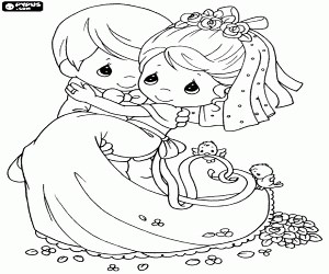 Bride and groom from PreciousMoments coloring page printable game
