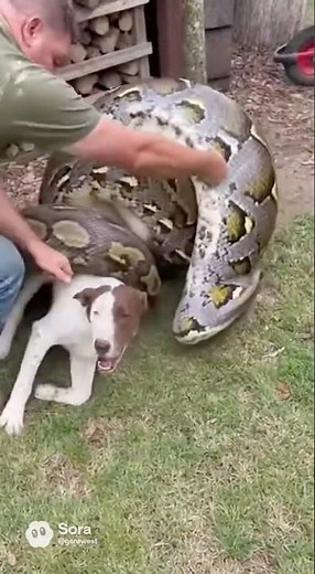 🐍🐕 Python Wrapped Around a Dog — Men Saved It!