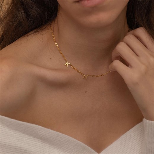 Custom Initial Necklace, Sideways Letter Necklace Waterproof, Bridesmaid Jewelry, Mom Necklace, Multiple Initial Pendant, Personalized Name - Etsy