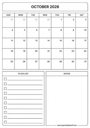 Printable October 2026 Calendar | Free A4 & Letter PDF | Portrait & Landscape