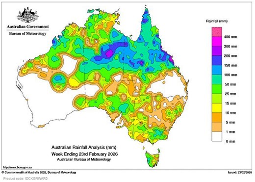 Weekly rainfall update   rainfall outlook map 23 February 2026 - Sheep Central